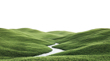 A serene landscape featuring vibrant green hills gently sloping into a winding river, showcasing nature's beauty and tranquility.