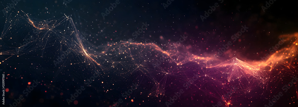 Poster abstract polygonal space with connecting dots and lines. dark background. connection structure. 3d w