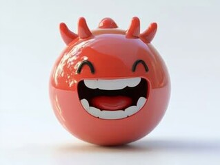 Fototapeta premium Funny red toy with a smiling face and horns.