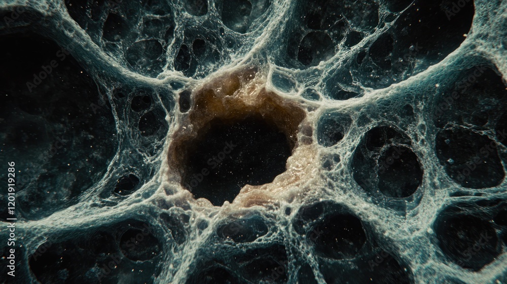 Poster intricate microscopic network with central void: a detailed exploration of organic structures