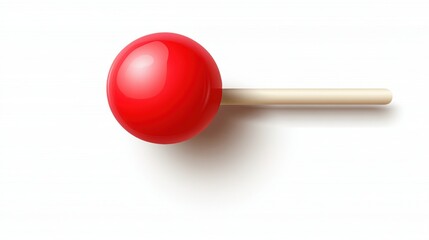 Bright Red Candy Lollipop with White Stick on a Plain Background