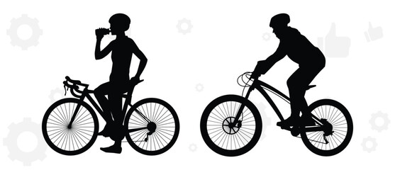 Naklejka premium cyclist vector icon. collection of silhouettes of people cycling in different positions. bike, cycle, cyclist, ride, vector, bicycle, man, icon, people, illustration, woman, girl, boy, mountain