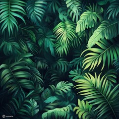 Lush green tropical leaves background.