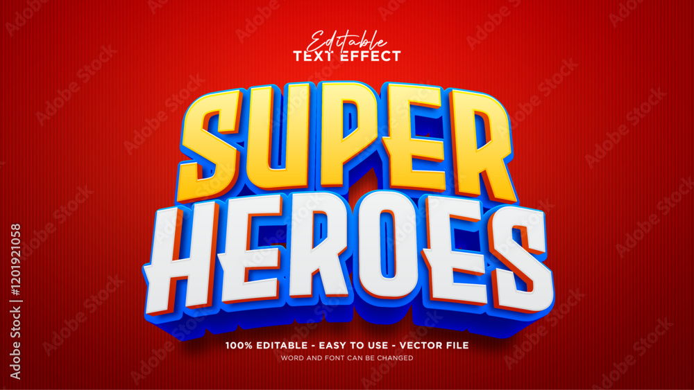 Poster editable super heroes 3d text effect, cartoon text style effect