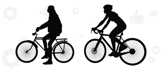 Fototapeta premium cyclist vector icon. collection of silhouettes of people cycling in different positions. bike, cycle, cyclist, ride, vector, bicycle, man, icon, people, illustration, woman, girl, boy, mountain