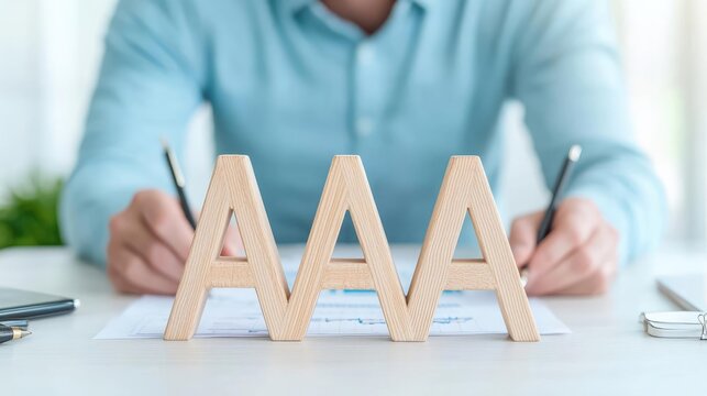 Businessman reviewing AAA rating documents