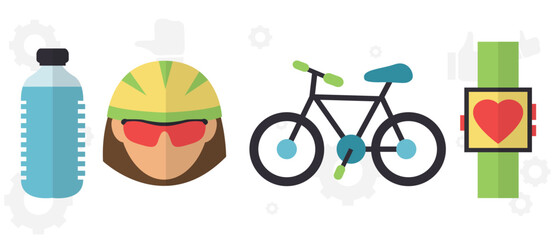 Sport bike set vector illustration. Collection of modern mountain bicycles flat style design. Extreme cycling sport concept. Isolated on white background