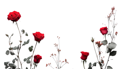 A vibrant arrangement of red roses with lush green foliage creates a stunning visual display, perfect for celebrations or decor.