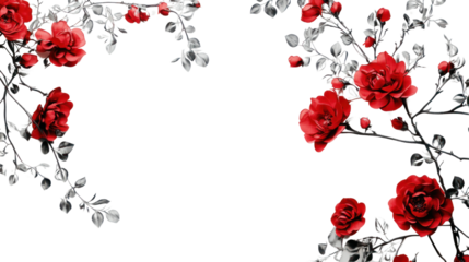 A beautiful arrangement of red roses with delicate leaves, perfect for adding a touch of elegance and romance to any design project or decor.