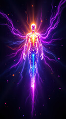 An artistic representation of an AI girlfriend with energy emanating from her body.