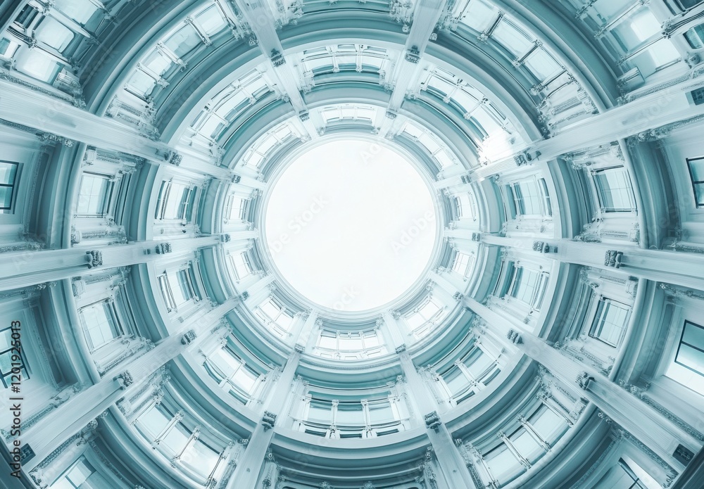 Poster stunning architectural view of circular skylight surrounded by elegant columns and windows with a so