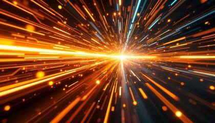 Abstract Orange Light Speed Lines Digital Art