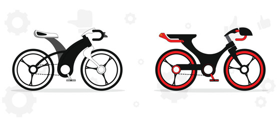 Cartoon Color Different Bicycles Icon Set for Urban, Sport and Mountain Flat Design. Vector illustration of Icons
