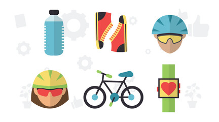 Sport bike set vector illustration. Collection of modern mountain bicycles flat style design. Extreme cycling sport concept. Isolated on white background