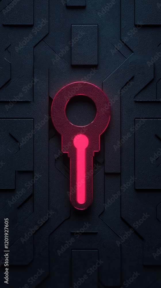 Poster a modern keyhole design with a glowing effect on a dark background.