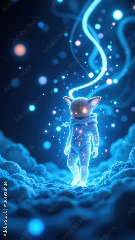 Poster this is an illustration featuring an ai girlfriend character set against a cosmic backdrop with a fu