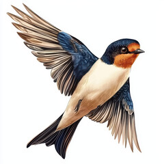 Naklejka premium beautifully illustrated swallow bird in flight, showcasing vibrant colors and detailed feathers