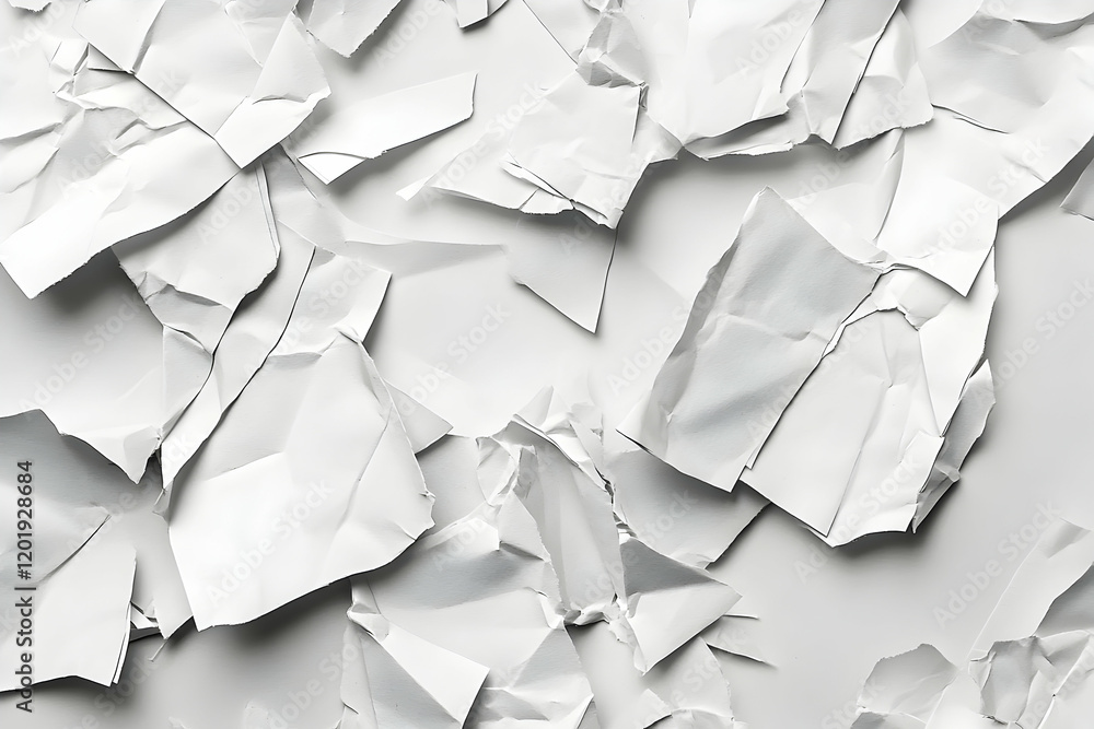 Poster abstract texture of crumpled white paper pieces, ideal for backgrounds and design projects. high-res