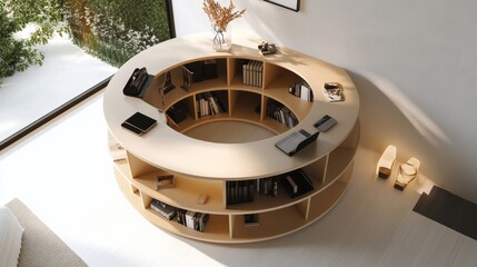 Description: A round shelf that can rotate, allowing easy access to all sides. Best For: Offices or spaces where you want a unique centerpiece. 