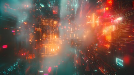 Fototapeta premium Futuristic Cityscape Neon Lights Speed Blur Effect