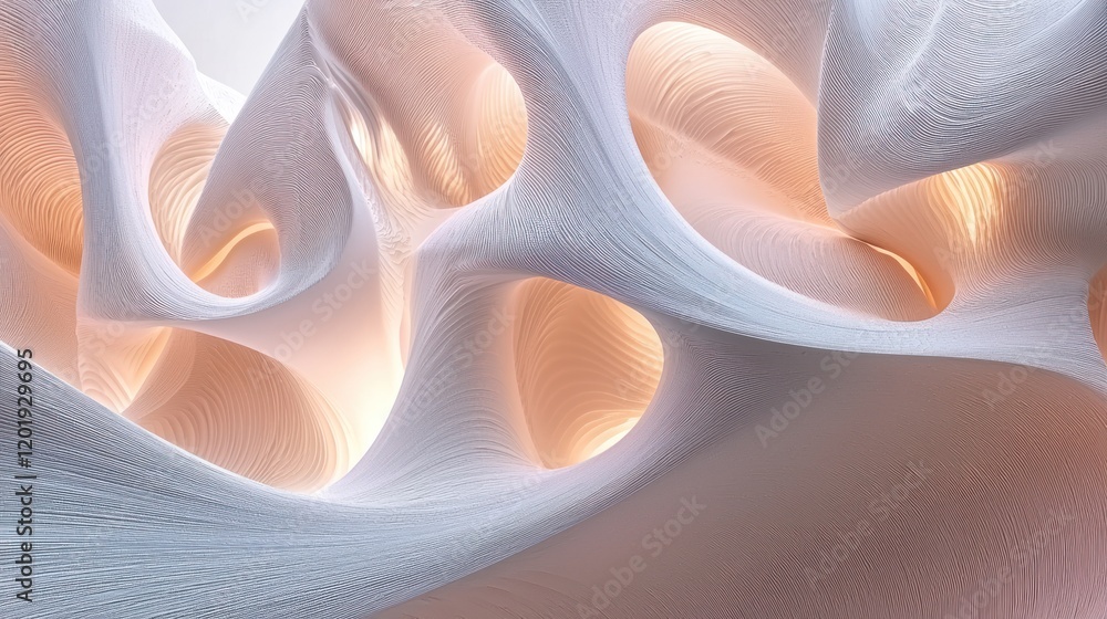 Fototapete abstract 3d organic structure with swirling forms and intricate patterns in soft whites, creams, and