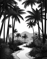 Tropical forest with winding river path.