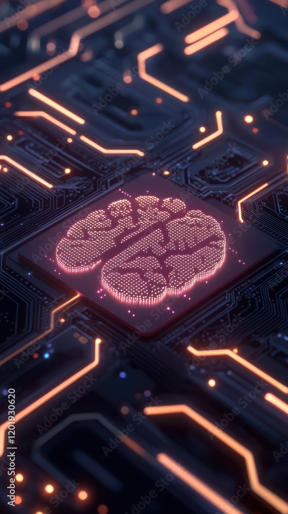 Aufkleber digital brain on circuit board, symbolizing artificial intelligence.