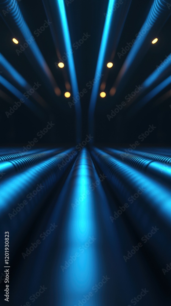 Poster futuristic abstract blue light pattern with depth perspective