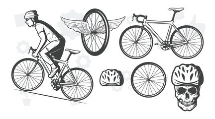 Sport bike set vector illustration. Collection of modern mountain bicycles flat style design. Extreme cycling sport concept. Isolated on white background