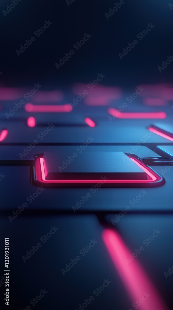 Poster futuristic close-up of illuminated digital interface keyboard.