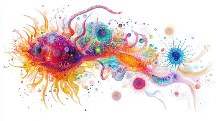 Obraz premium An artistic visualization of bacteria with flowing organic patterns, psychedelic style, vibrant tones, isolated on white background.