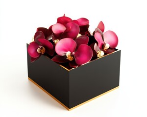 Vibrant pink orchids arranged beautifully in a stylish black box.