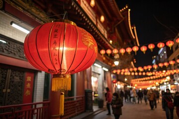 Naklejka premium Chinese New Year Lantern Festival at Night Market