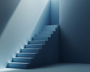 Obraz premium A minimalist staircase in a blue-toned room.