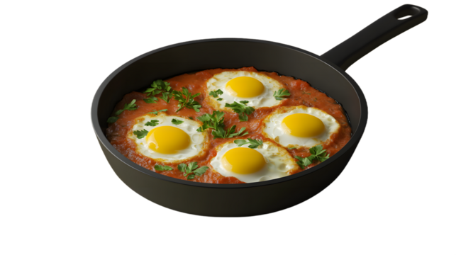 Shakshuka with Fried Eggs, Isolated on Transparent Background