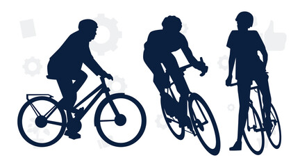 cyclist vector icon. collection of silhouettes of people cycling in different positions. bike, cycle, cyclist, ride, vector, bicycle, man, icon, people, illustration, woman, girl, boy, mountain