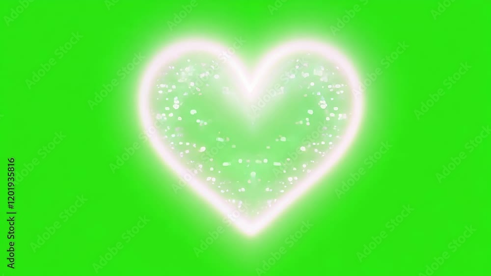 Poster two hearts gently pulsating their glow intensifying and fading. green screen chromakey.