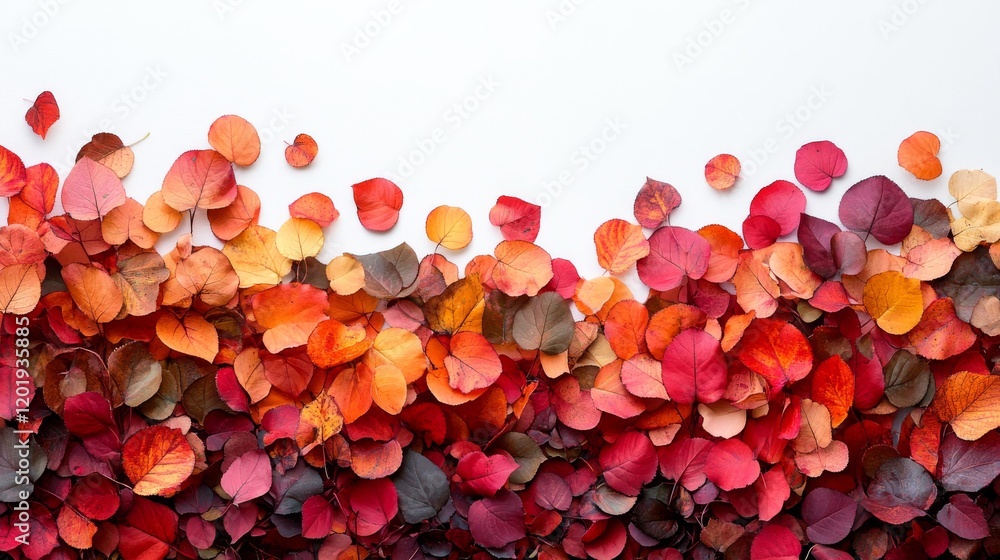 Poster vibrant autumn leaves displaying a spectrum of reds and oranges on a white background