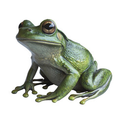Obraz premium A detailed close-up photograph showcases a green frog sitting against a plain white backdrop.