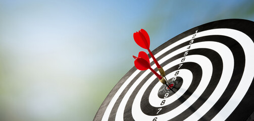 two darts on target with blur background
