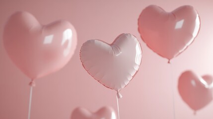 Delicate light pink heart-shaped balloons floating gracefully against a soft pink background during a celebration or event