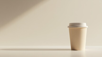 A latte art coffee cup sitting on a clean surface with space for caf advertisements.