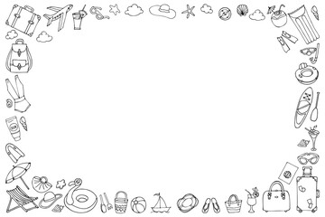 horizontal frame hand drawn in cartoon style for tourists and travel.