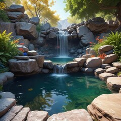 Ancient stones surrounding a serene water feature, natural, rustic