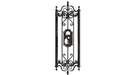 A vintage ornate door lock featuring intricate metalwork, showcasing elegance and craftsmanship for architectural design enthusiasts.