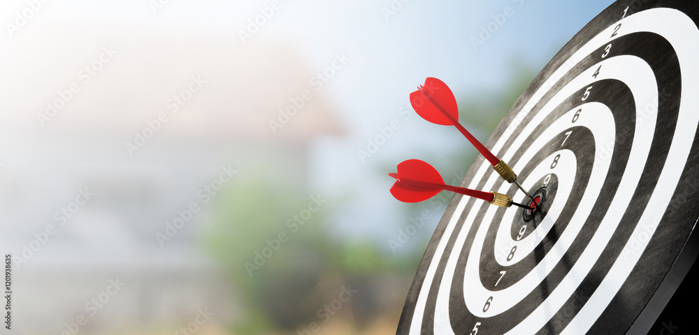 Poster arrow and dart board with blur background