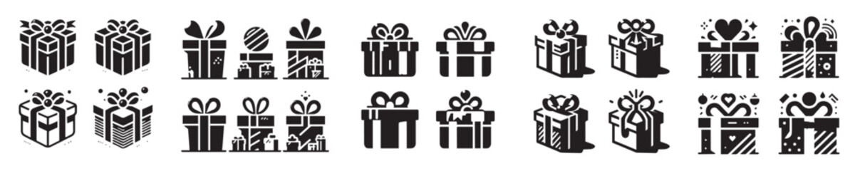 set of silhouette gift vector icons