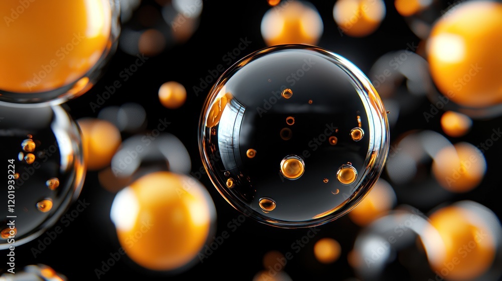 Canvas Prints abstract composition of floating transparent and amber spheres against a dark background