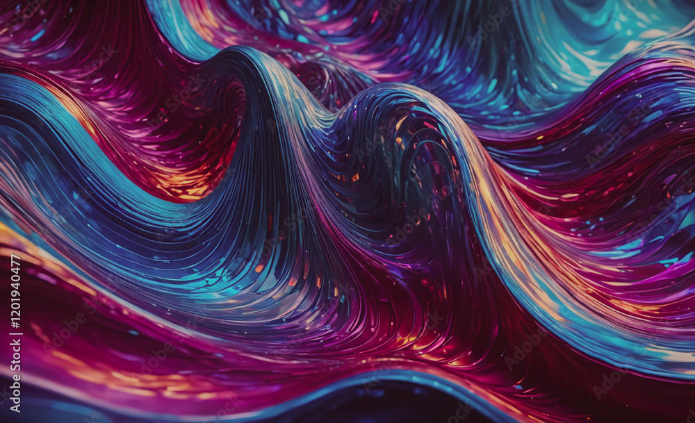 Poster a colorful, abstract wave pattern with a blue and orange hue. the image is a work of art that evokes
