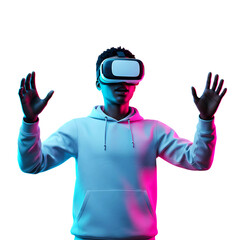 Virtual Reality User in Action On Transparent Background
